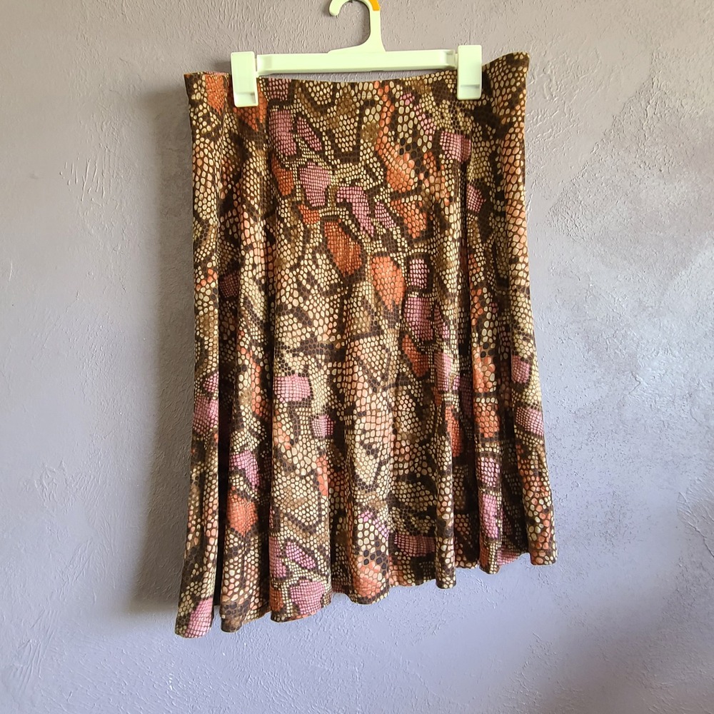 Cupio Midi Skirt Women XL Brown Pink Snakeskin Print A-Line Stretch RC59540